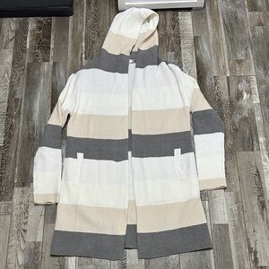 Carve Designs Women's Striped Hooded Cardigan - Gray, Cream, and White